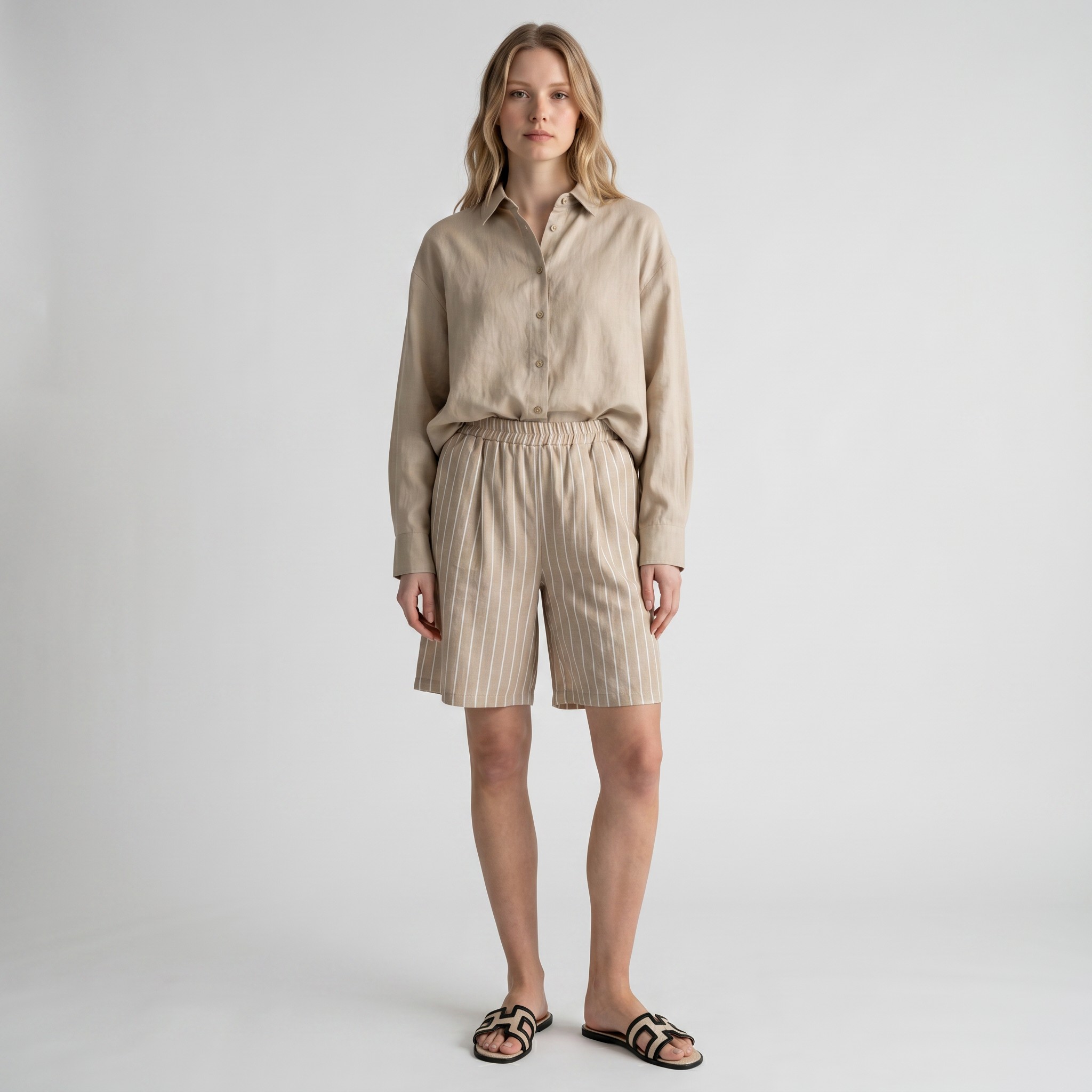 PURO LINO Bermuda gessato donna