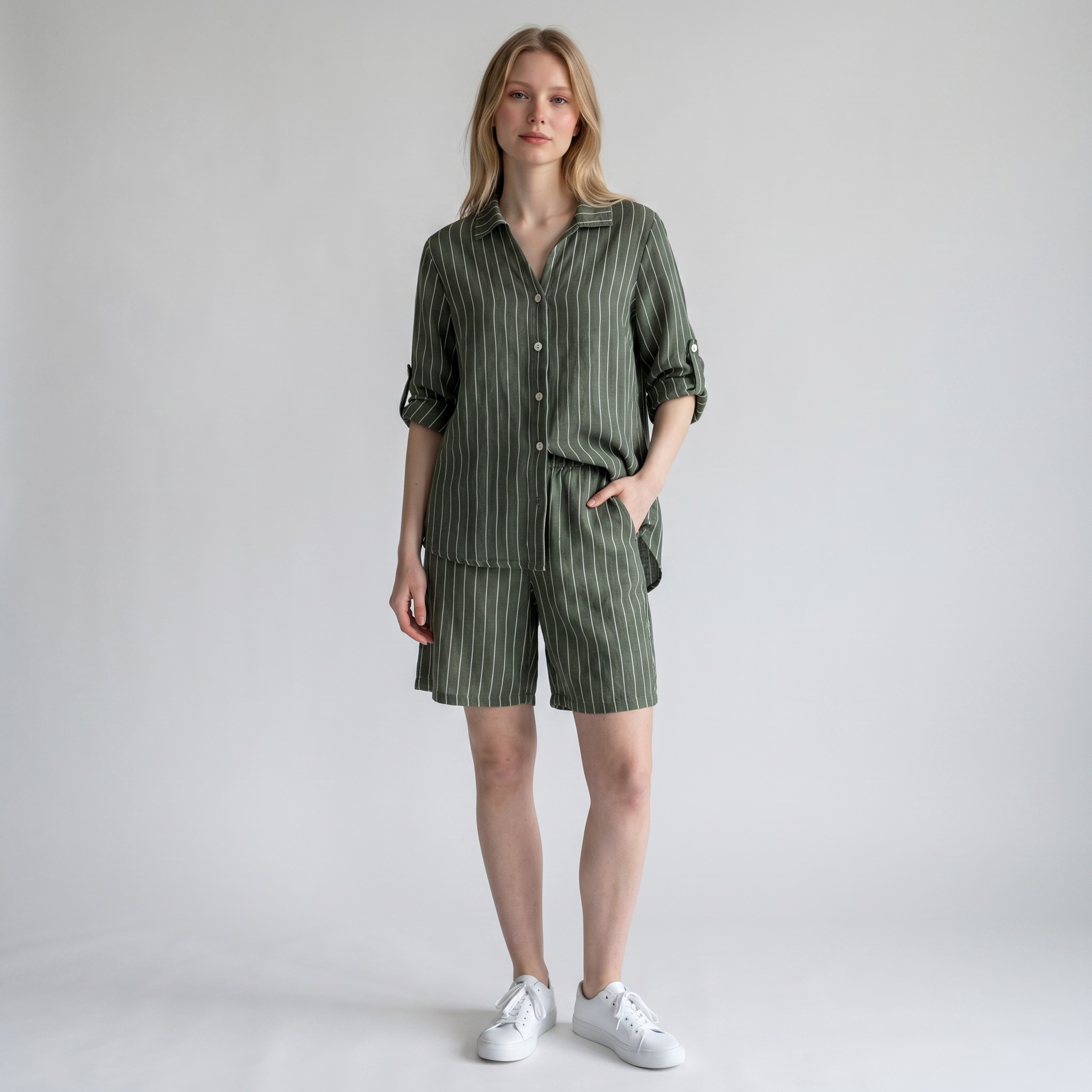PURO LINO Camicia over gessata donna